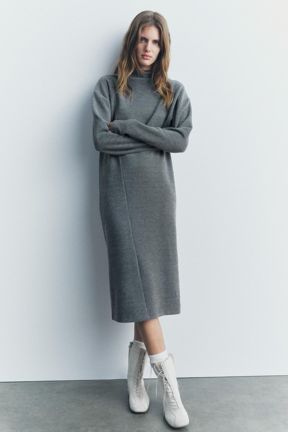 

Мягкое миди платье ZARA, серый мергель