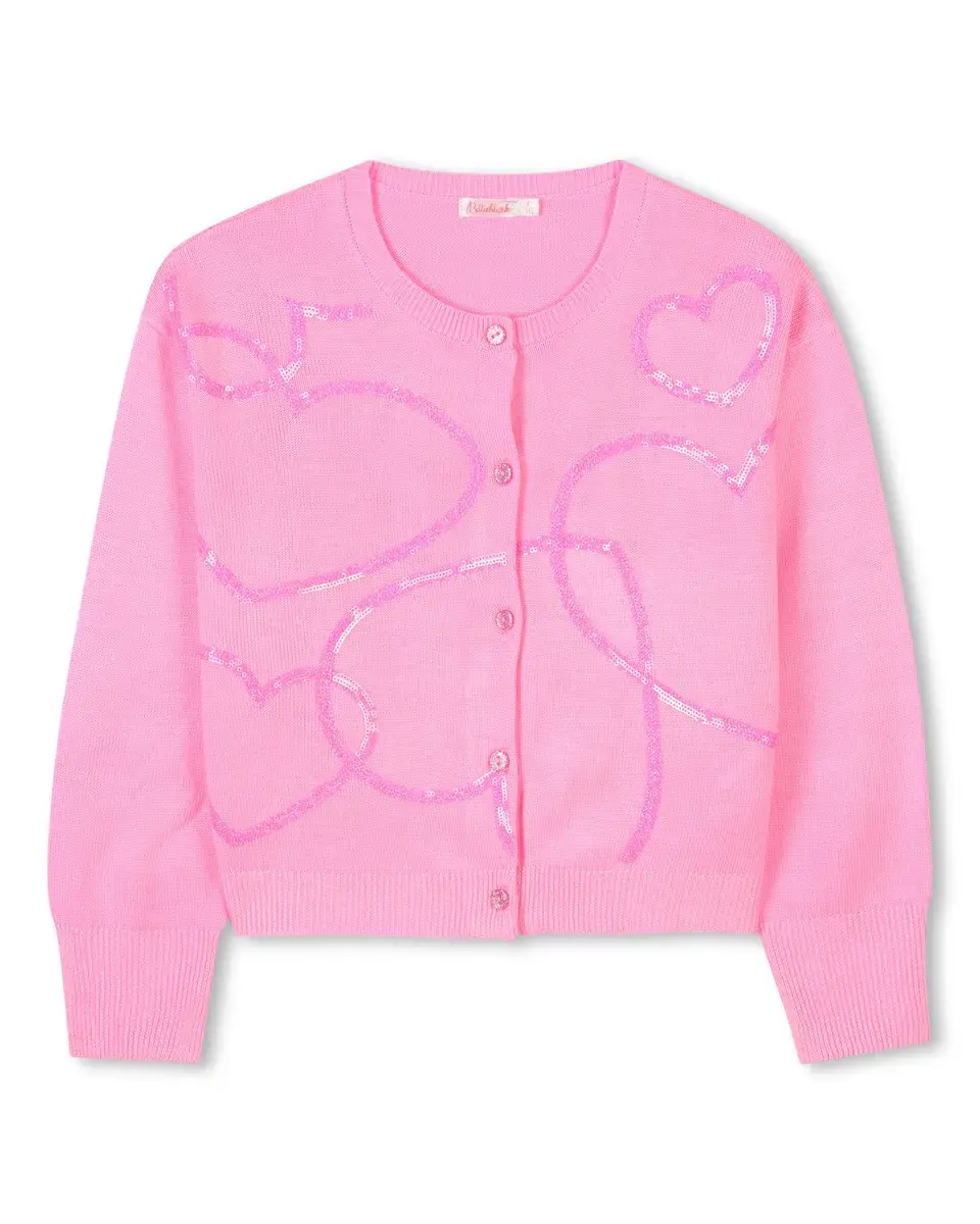 

Кардиган для девочки с сердечками из пайеток и застежкой на пуговицы Billieblush, цвет Rosa
