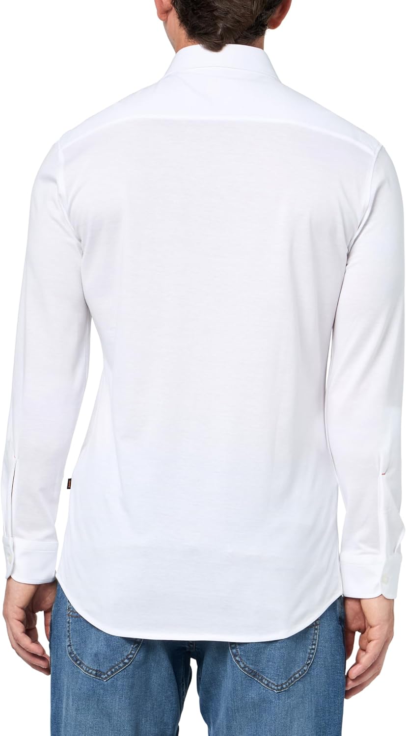 BOSS Мужская рубашка на пуговицах из мягкого джерси, White Gloss — фото 2