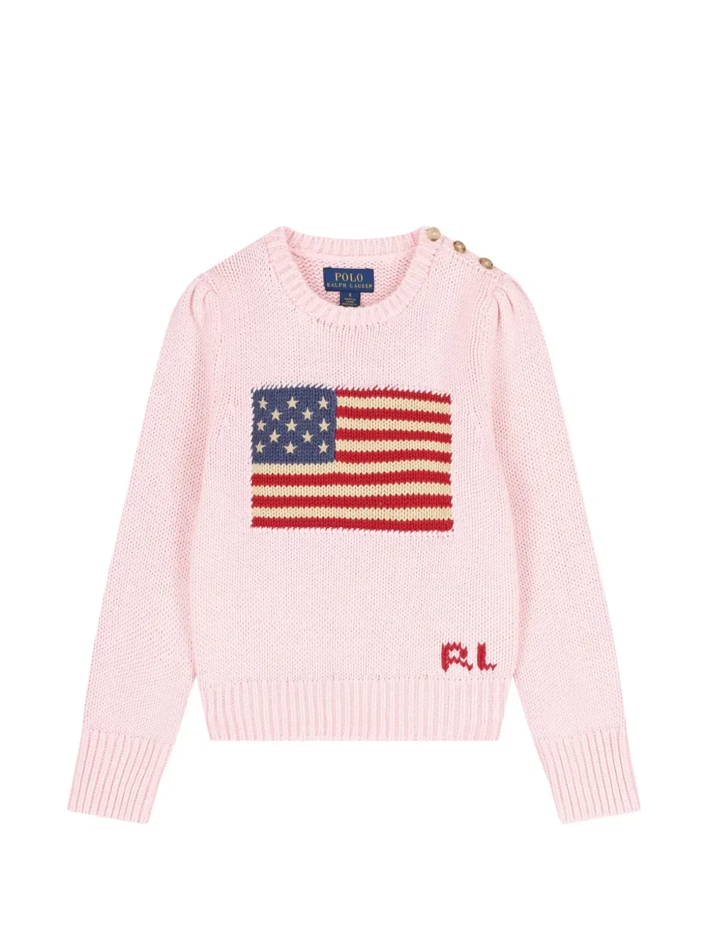 Вязаный свитер с флажком и пуговицами Polo Ralph Lauren Kids, розовый