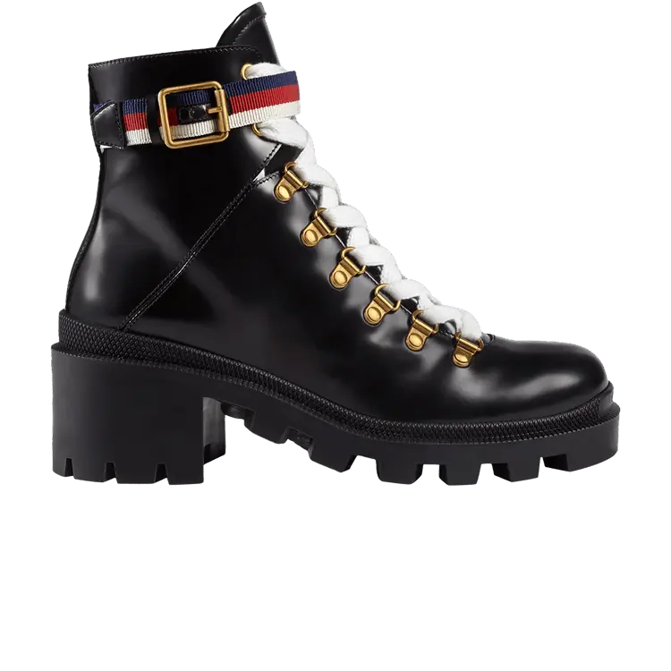 Ботинки Gucci Wmns Sylvie Web 55mm Ankle Boot Black Mystic White Red, черный