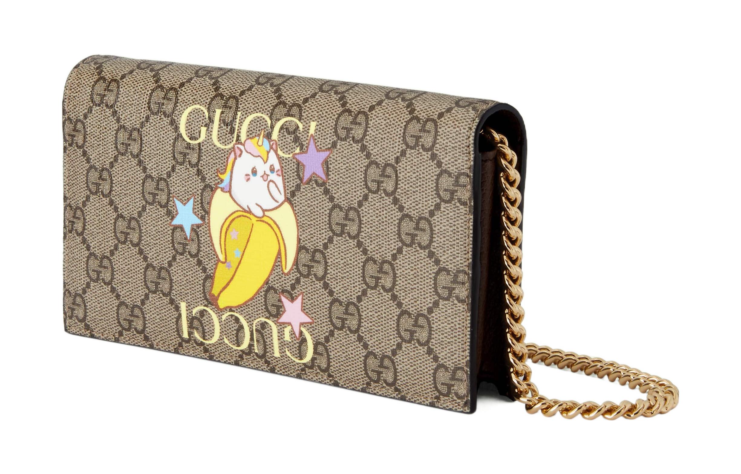 GUCCI Bananya Banana Meow, коллаборация, холщовая сумка на цепочке, через плечо, кроссбоди, кошелек, женская, бежевый/ebony — фото 2