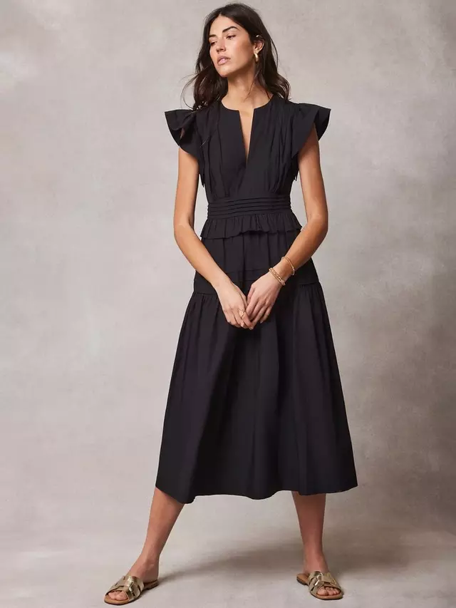 

Платье Mint Velvet Cotton Ruffle Midi, черный