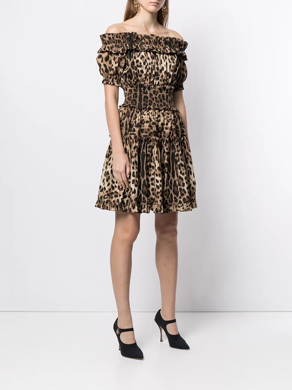 Короткое платье с леопардовым принтом Dolce & Gabbana, коричневый — фото 3