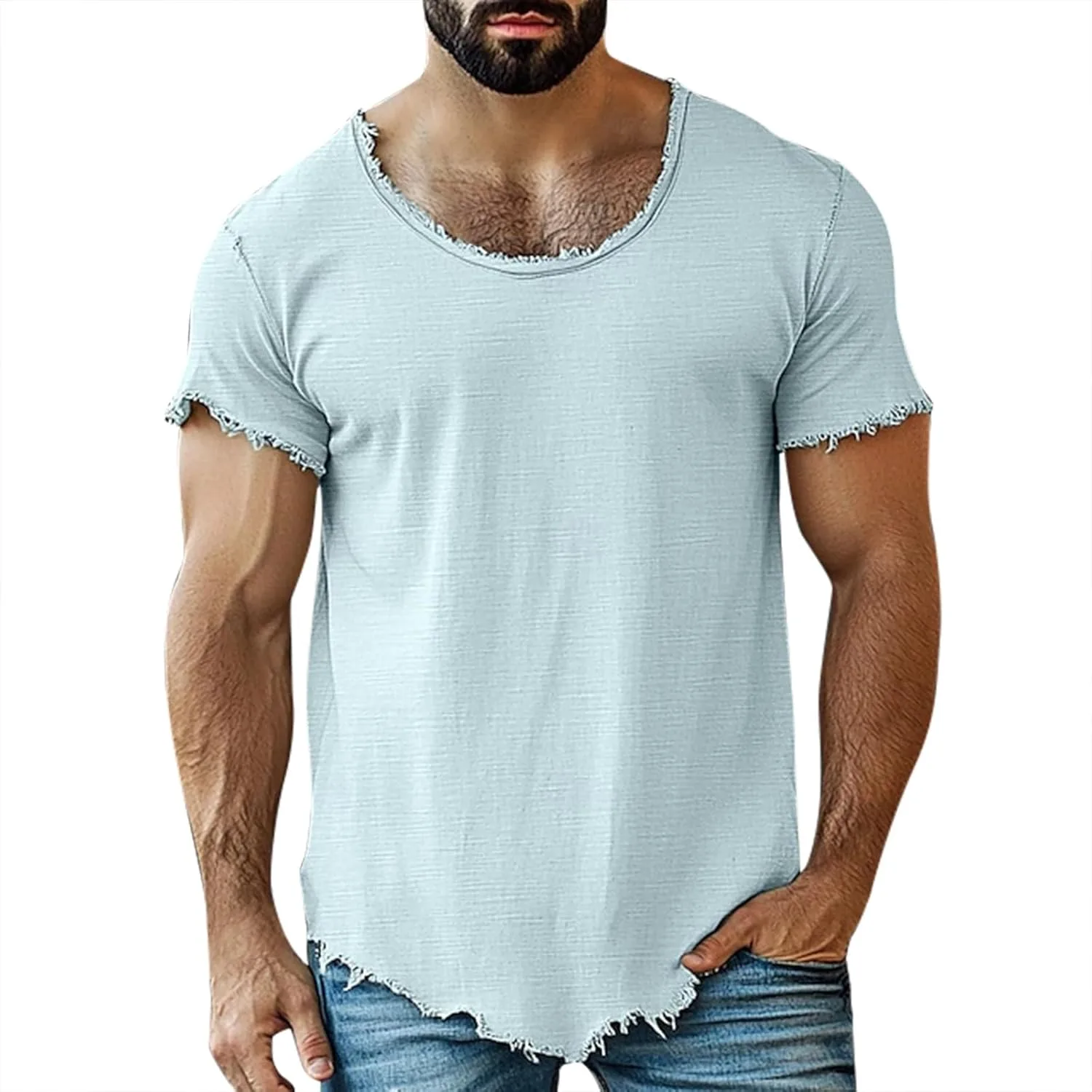 

CRNTCEM мужская футболка с коротким рукавом и сырыми краями