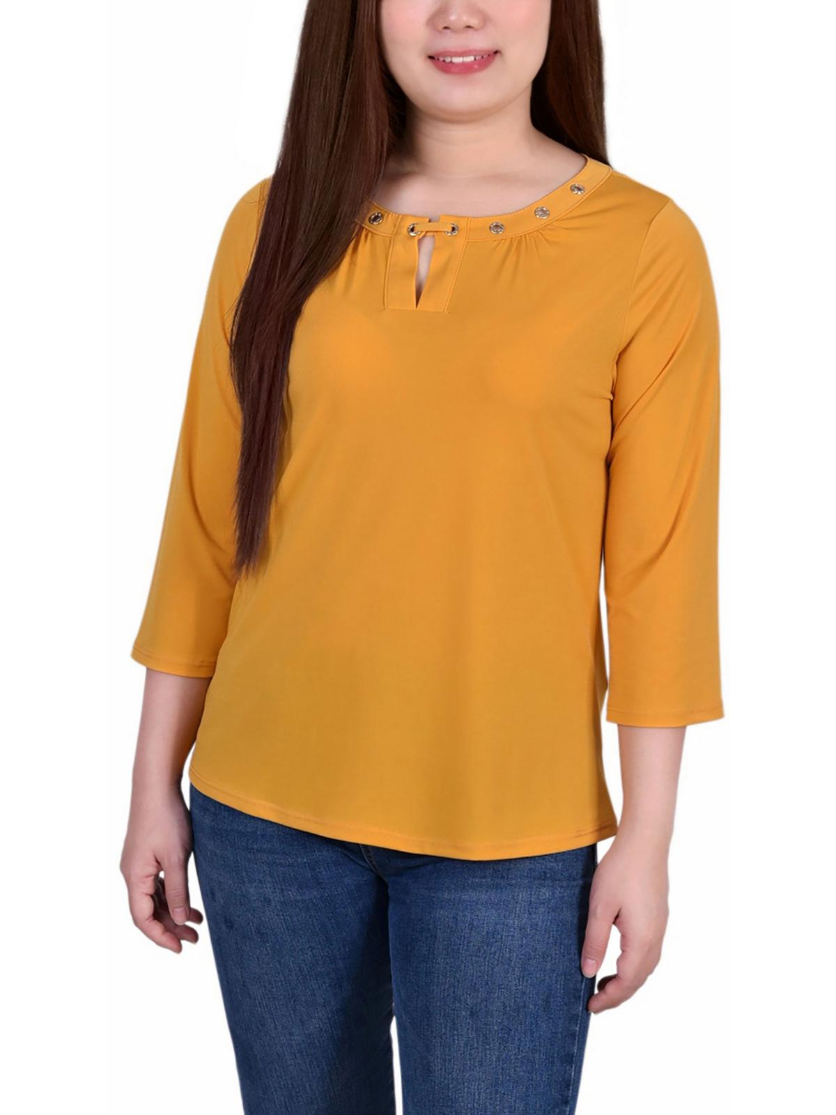 

Женская блузка Petites с люверсами и отделкой NY Collection, цвет golden glow