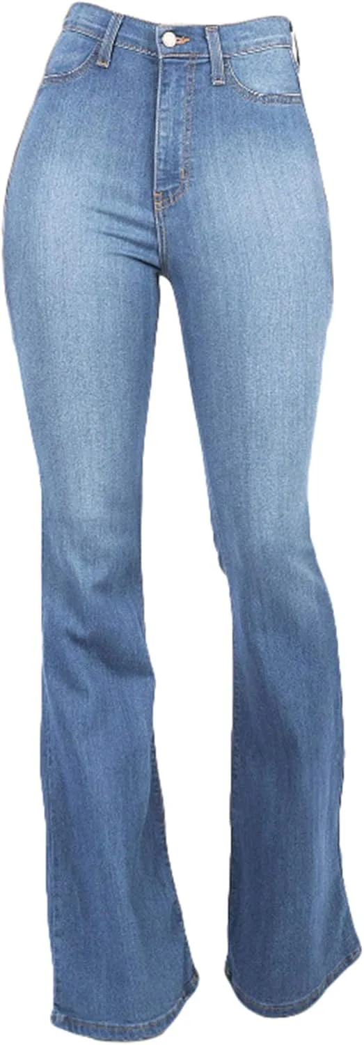 

Andongnywell женские джинсы с высокой талией, облегающие, расклешенные