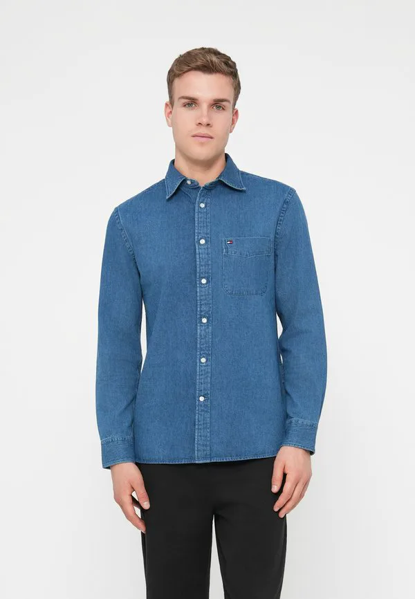 Рубашка из денима стандартного кроя с вышивкой флага Tommy Hilfiger, Mid Blue Denim