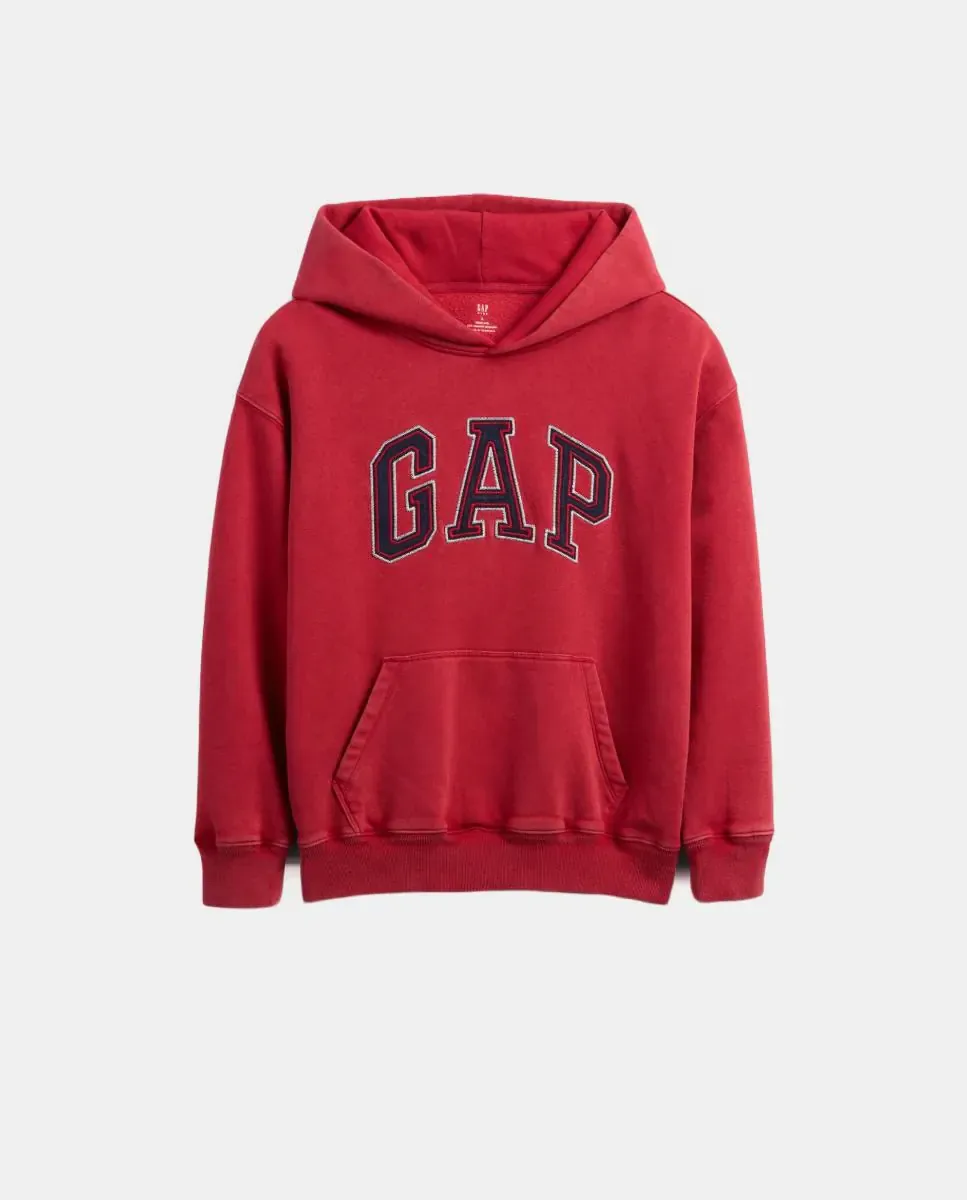Детская флисовая толстовка с капюшоном и логотипом спереди Gap, красный — фото 2