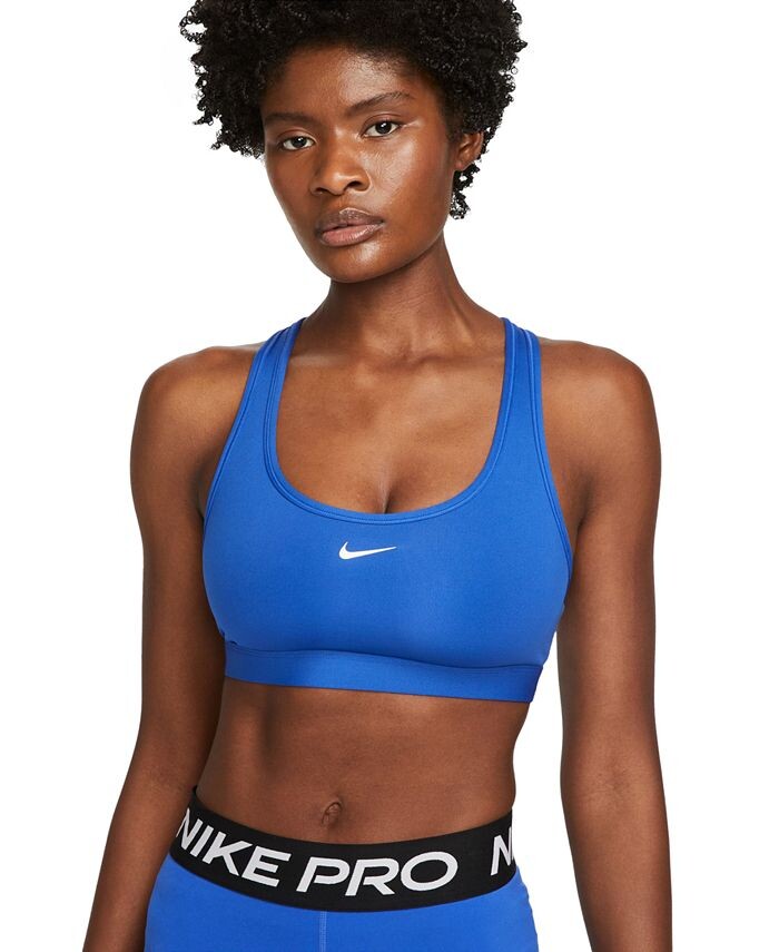 

Женский спортивный бюстгальтер без подкладок с легкой поддержкой Swoosh Nike, синий