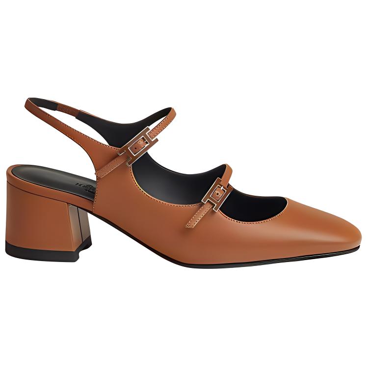 Джекки Массивный Каблук Высокие Каблуки 5 см Женские Коричневый HERMES — фото 3