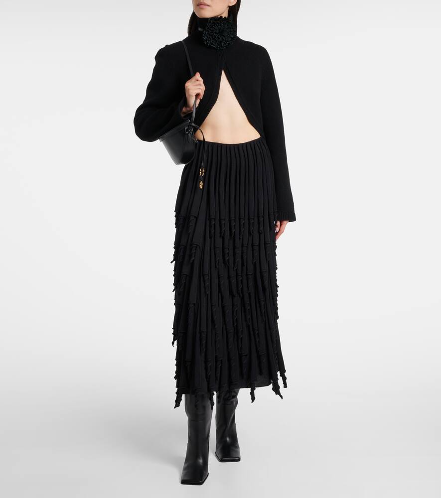 Многоярусная шерстяная и шелковая макси-юбка Alaïa, Noir Alaia — фото 2