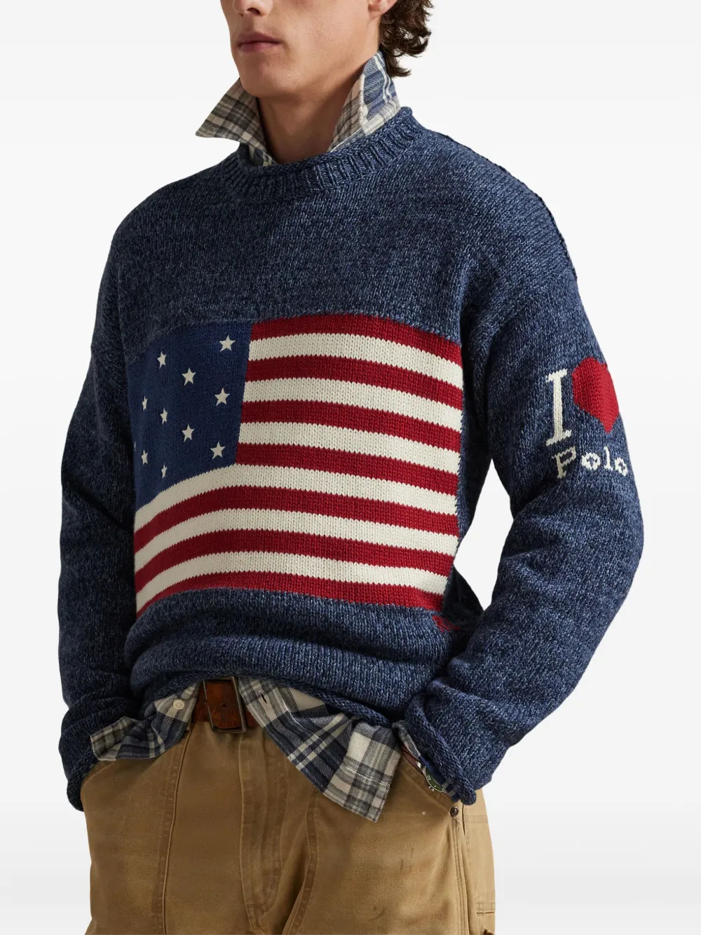 Свитер вязки интарсия с круглым вырезом Polo Ralph Lauren, синий — фото 3