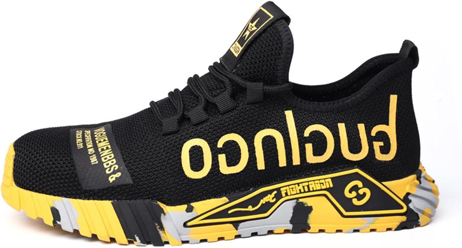 

Мужские ботинки с металлическим носком, дышащие кроссовки с металлическим носком для работы на улице, удобные легкие защитные ботинки с антипроколом для мужчин, для промышленного строительства (Цвет: черный, Размер: 11) Wcxty