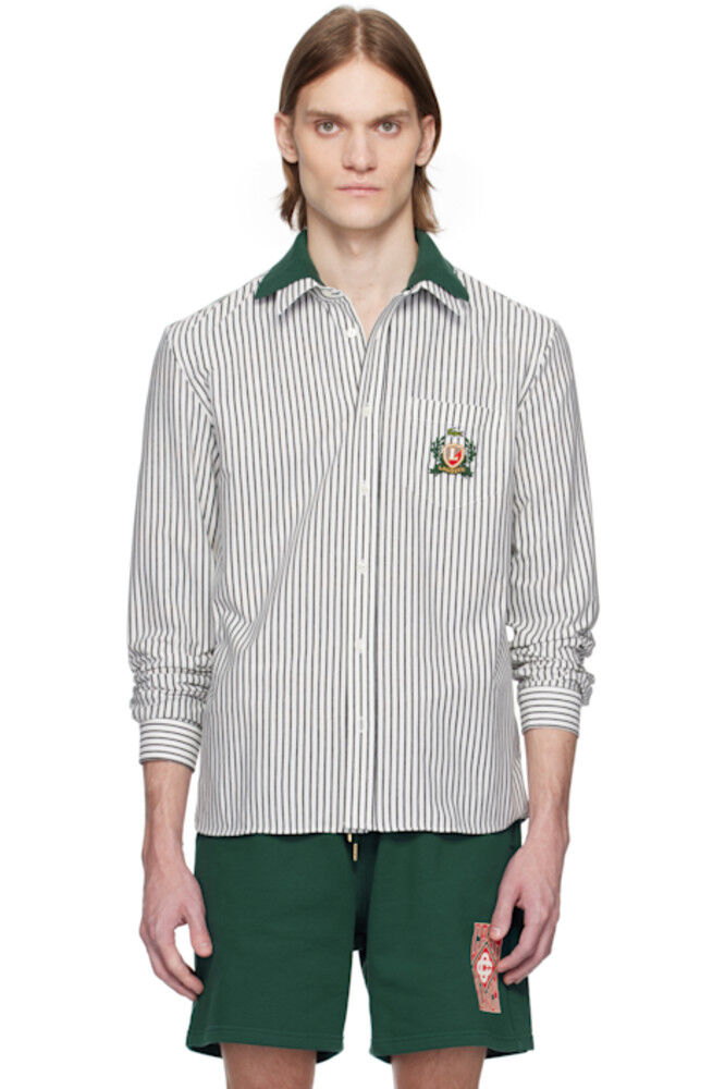 

Белая и синяя хлопковая рубашка в полоску классического кроя Lacoste