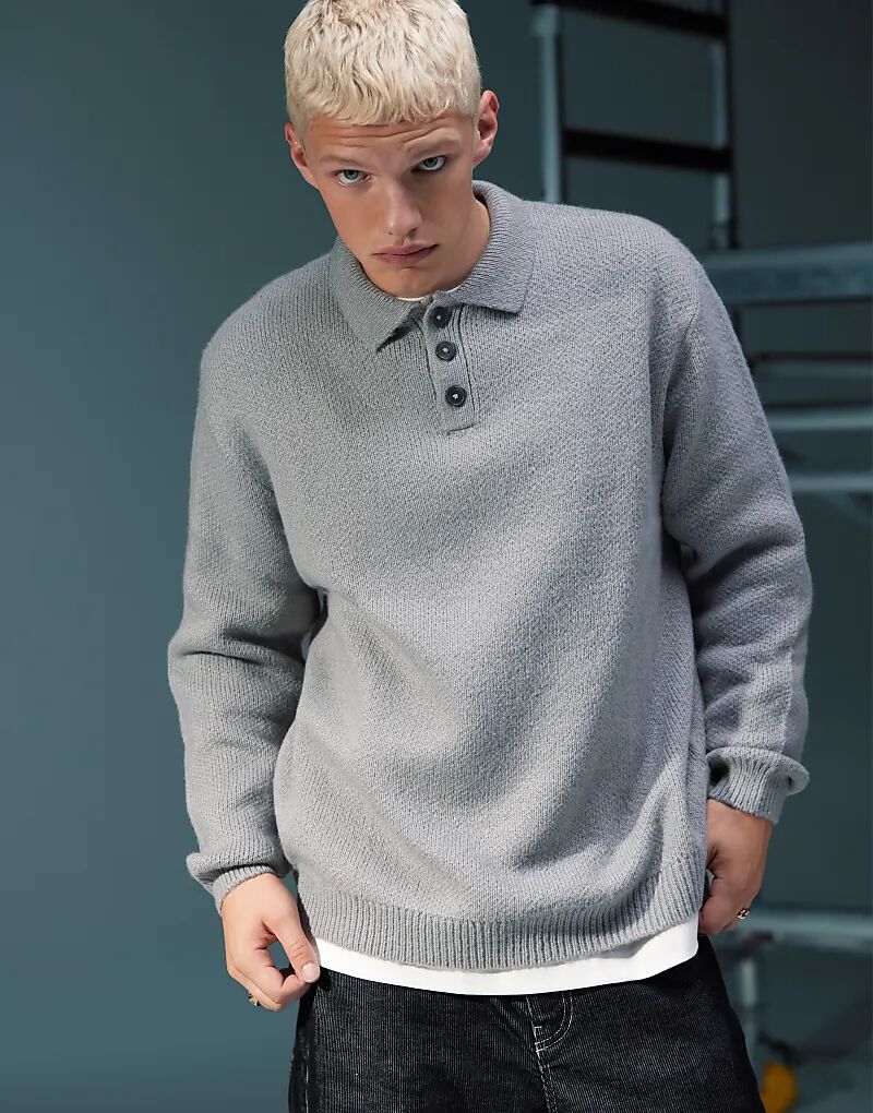

Свободная трикотажная рубашка-поло светло-серого цвета ASOS DESIGN