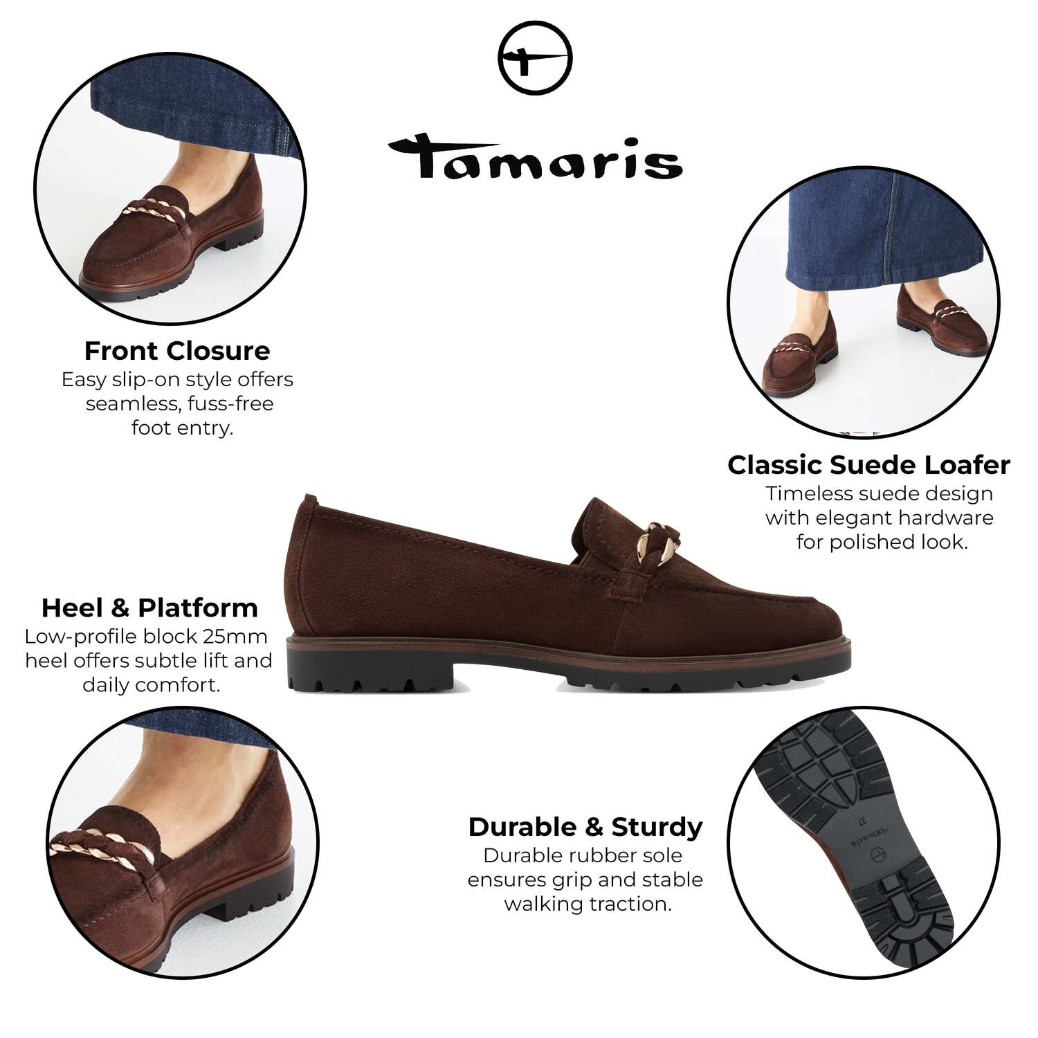 Tamaris женские замшевые лоферы цвета мокко TMRS, коричневый — фото 2