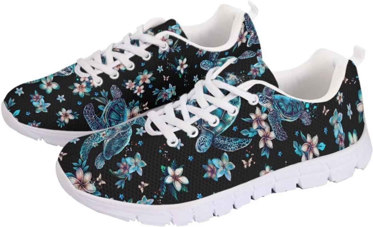 

Кроссовки для тенниса chaqlin для женщин и мужчин, легкие повседневные кеды, мягкие беговые спортивные обувь для подростков, Sea Turtles Plumeria Floral
