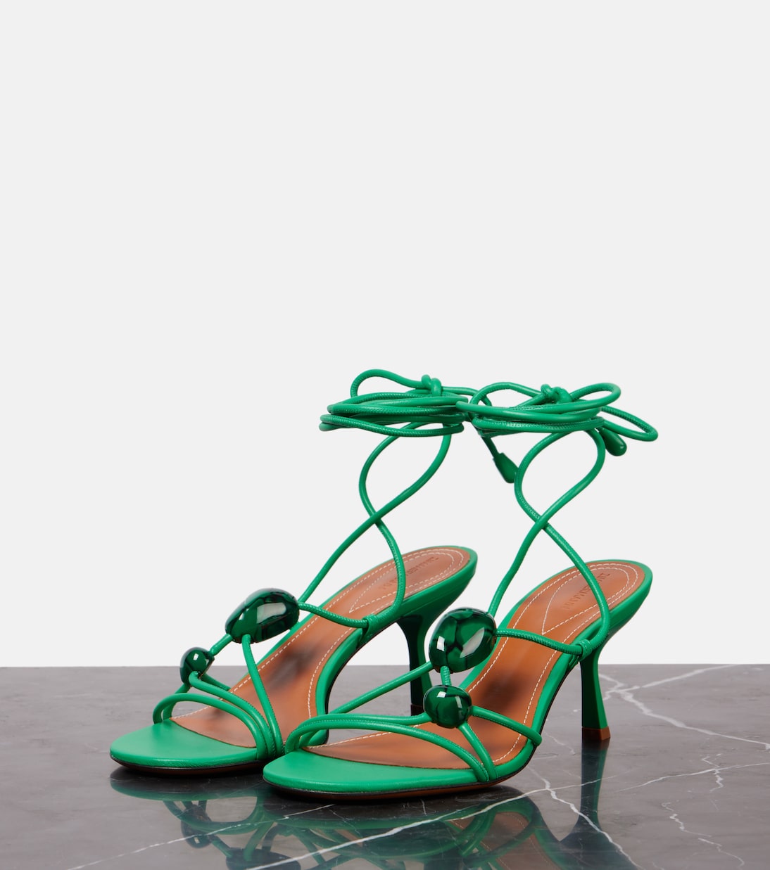 Босоножки из кожи с декором Gleam 65 Zimmermann, Malachite — фото 4