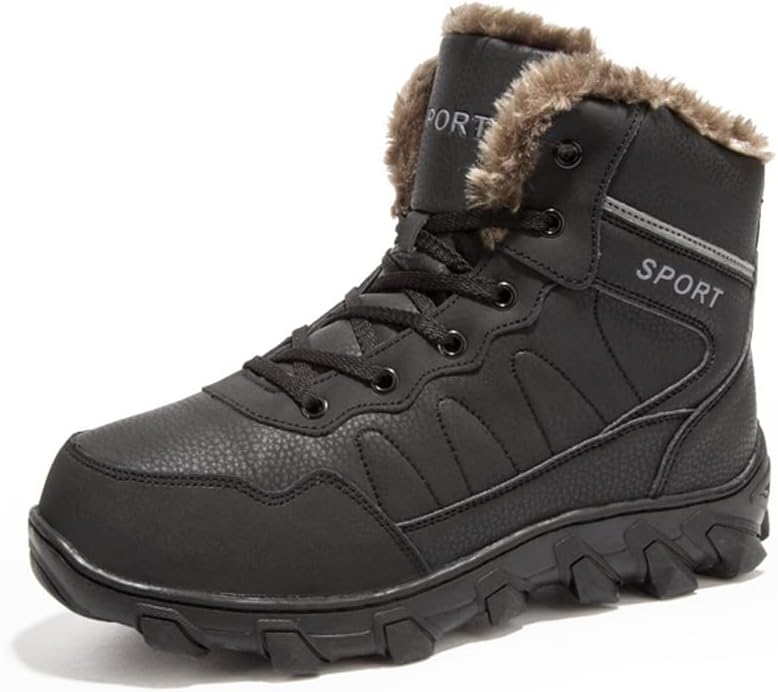 

Мужские зимние снежные ботинки с теплой подкладкой, противоскользящие кожаные кроссовки средней высоты для походов, работы, вождения и активного отдыха, водонепроницаемые легкие туфли Veslexth, черный