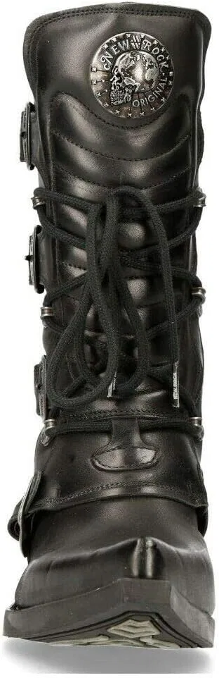 Ковбойские ботинки New Rock Western Cowboy 7993 из кожи с пряжкой, массивные, до колена, Black — фото 4