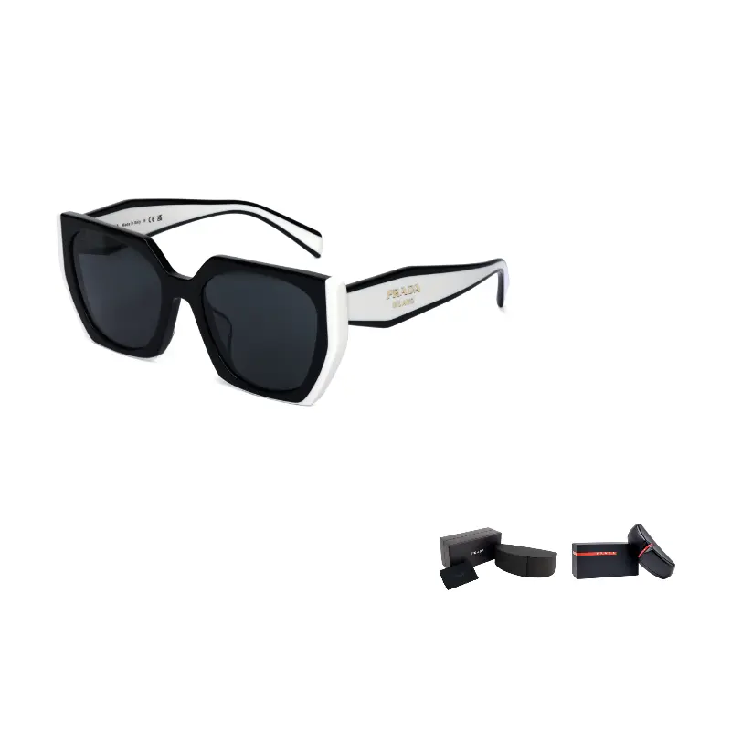 

PRADA Прямоугольные солнцезащитные очки в оправе, Black+Chalk White