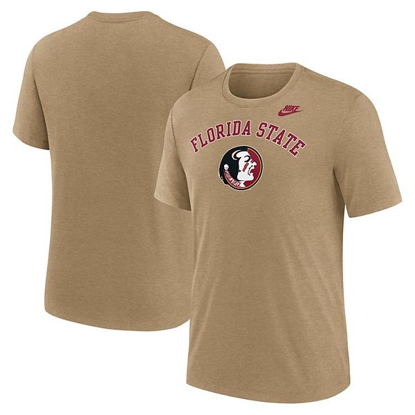 Мужская футболка florida state seminoles legacy arch tri-blend цвета светлого коричневого меланжа Nike — фото 2