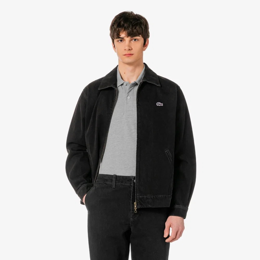 Мужская чёрная джинсовая куртка на молнии от Lacoste — фото 4