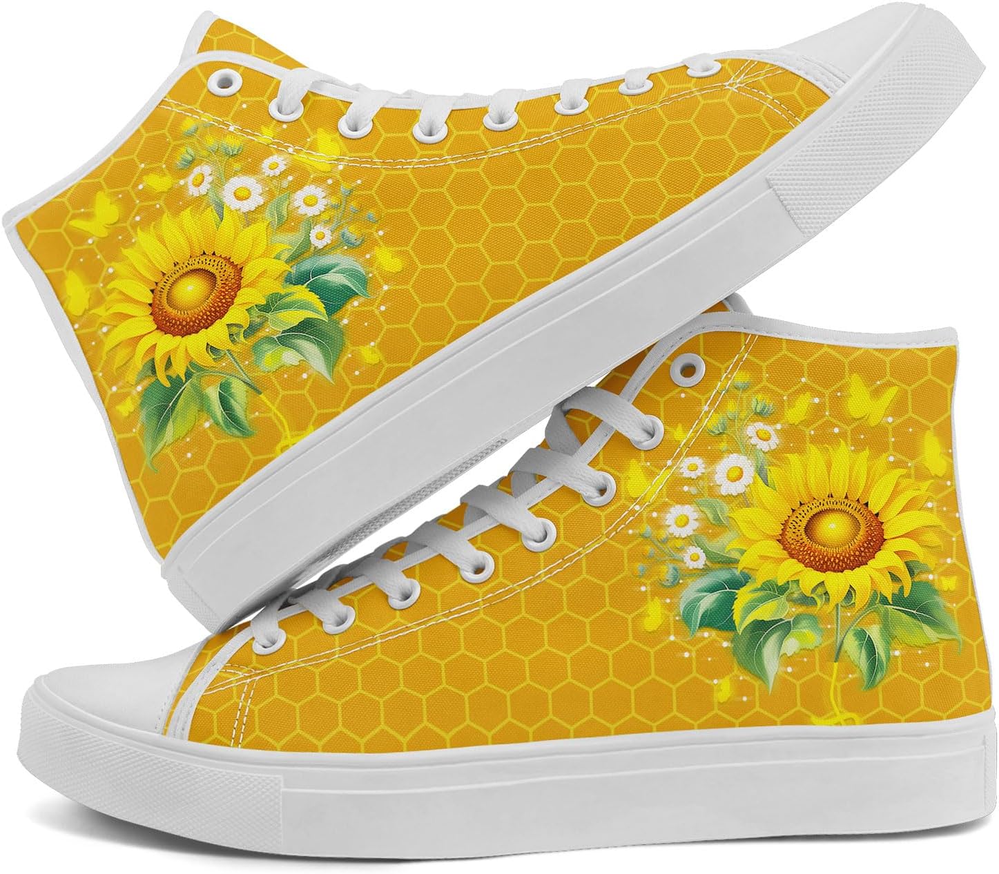 

Женские высокие кеды из холщовой ткани AWSOLE Sunflower с цветочным принтом, шнуровкой, плоской подошвой, дышащие повседневные прогулочные кроссовки, белый/черный/зеленый/желтый/золотой