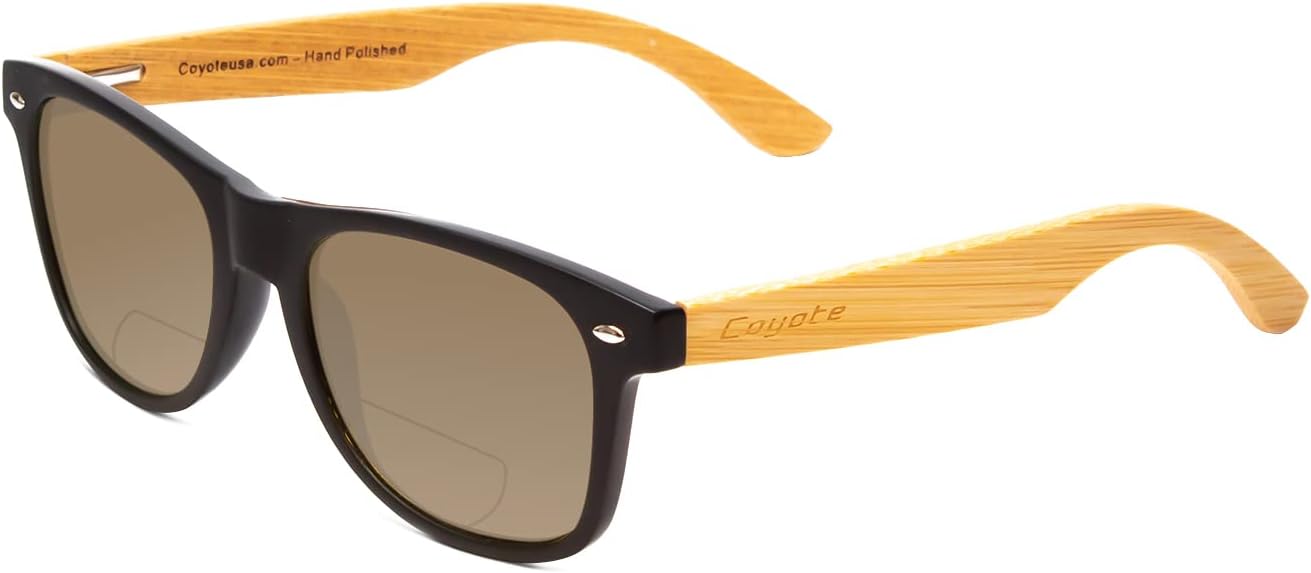 

Поляризованные солнцезащитные очки Coyote Eyewear Woodie | Дужки из натурального дерева | Универсальный дизайн | Чехол для хранения в комплекте, Black/Bamboo/Amber Bi-focal