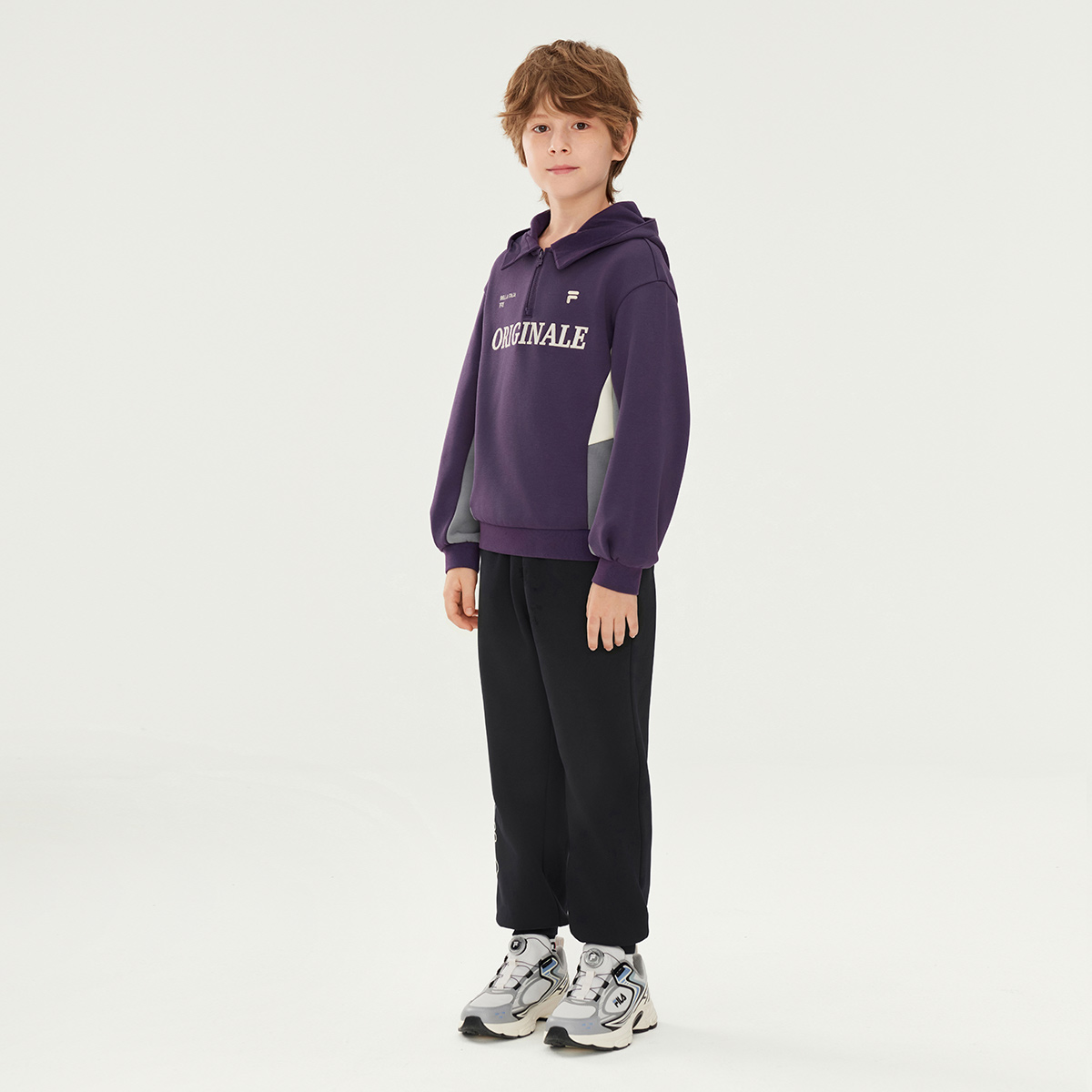 FILA KIDS Свитшот 25 осень зима плотная жаккардовая пряжа с начесом высокая темно-фиолетовая — фото 4
