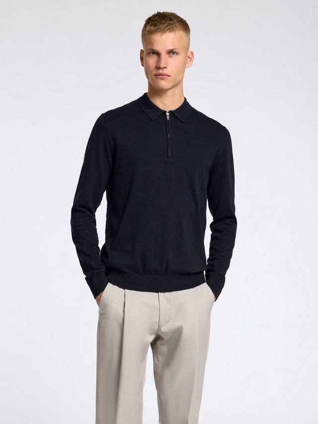 

Берг хлопковая половинная молния длинный рукав вязаный джемпер Selected, Navy Blazer