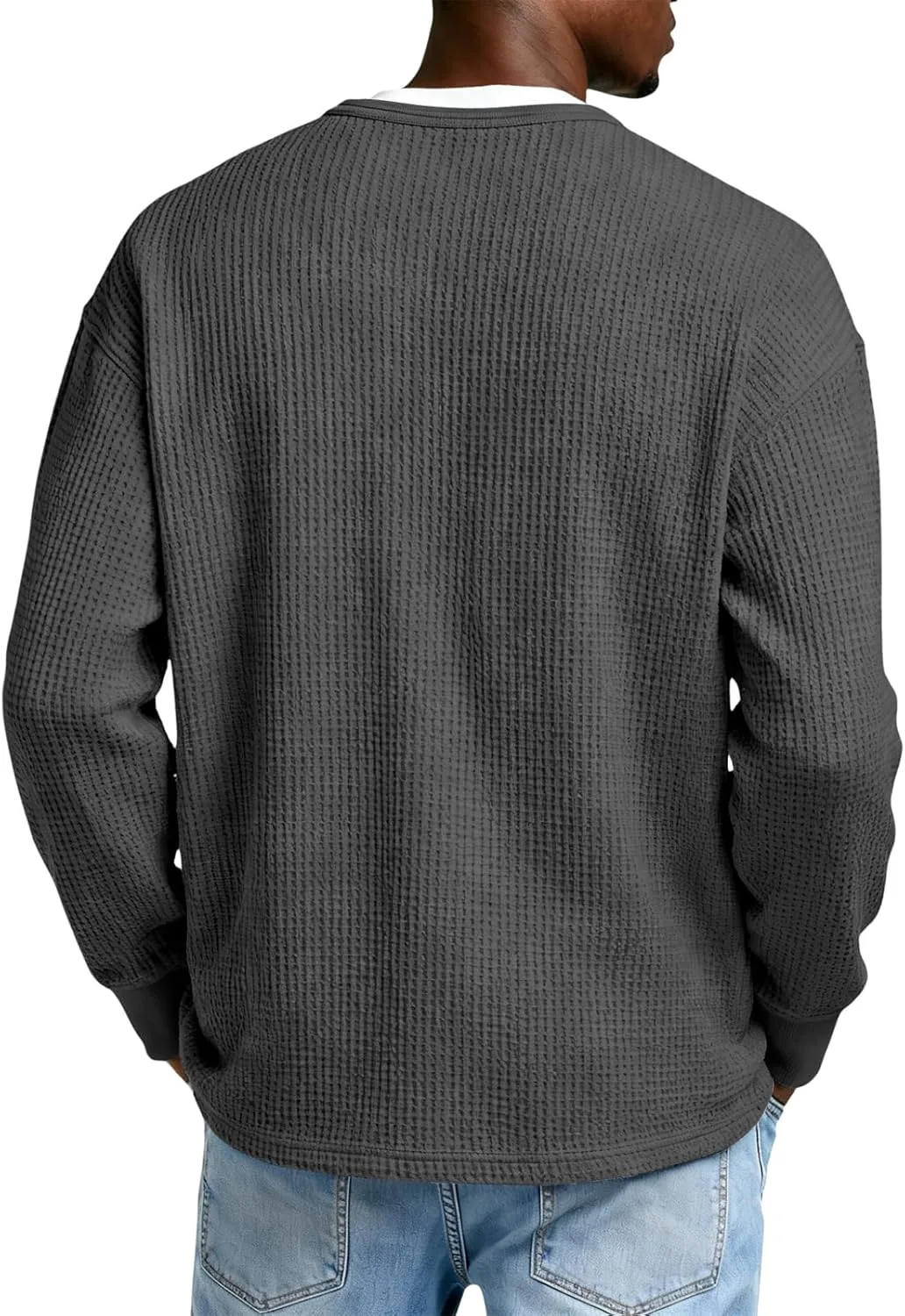 Мужская футболка-поло Waffle Knit Henley, длинный рукав, Regular Fit, S-4XL — фото 4