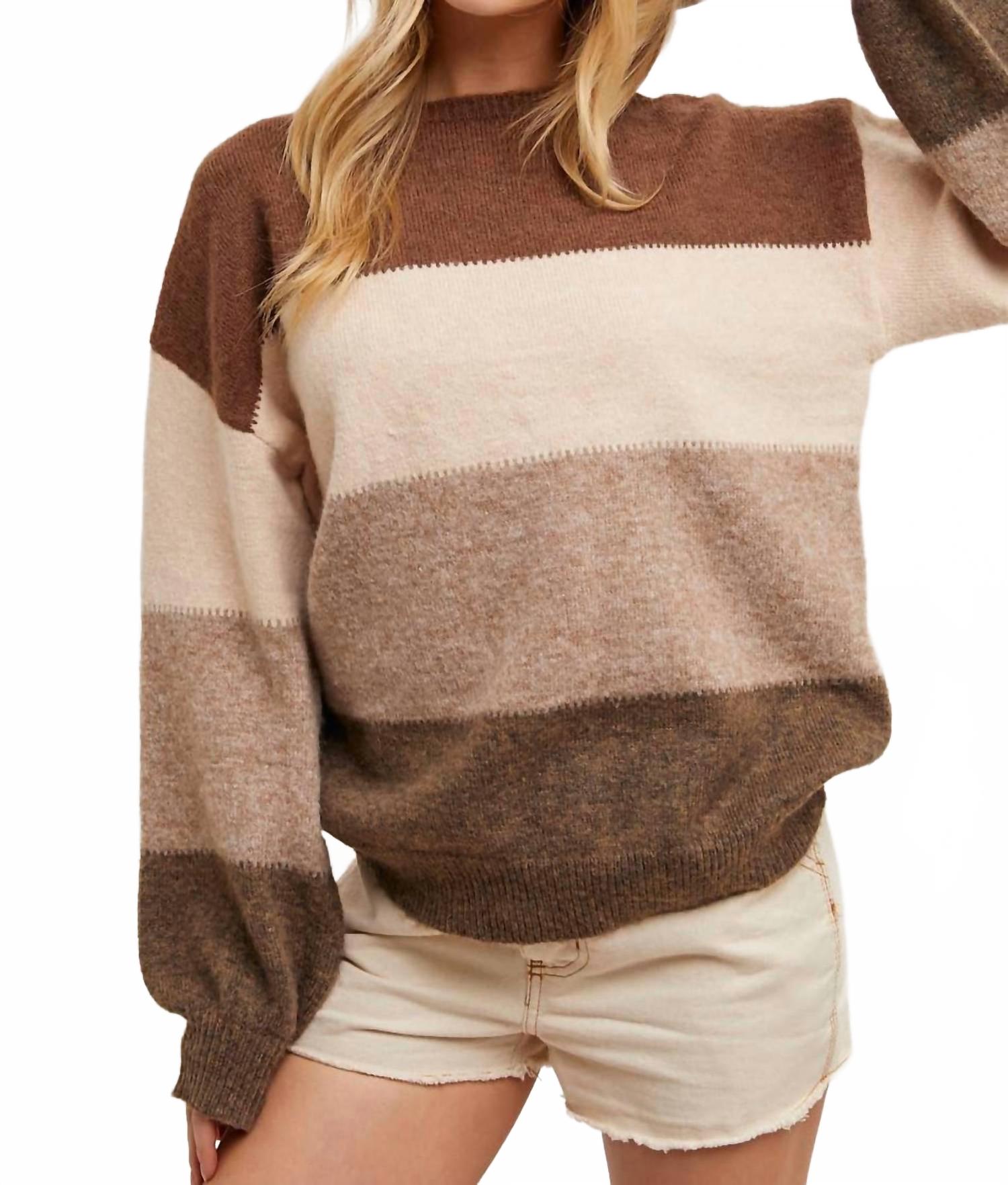 

Женский вязаный свитер с цветными блоками в мокко комбинации BluIvy, мокко