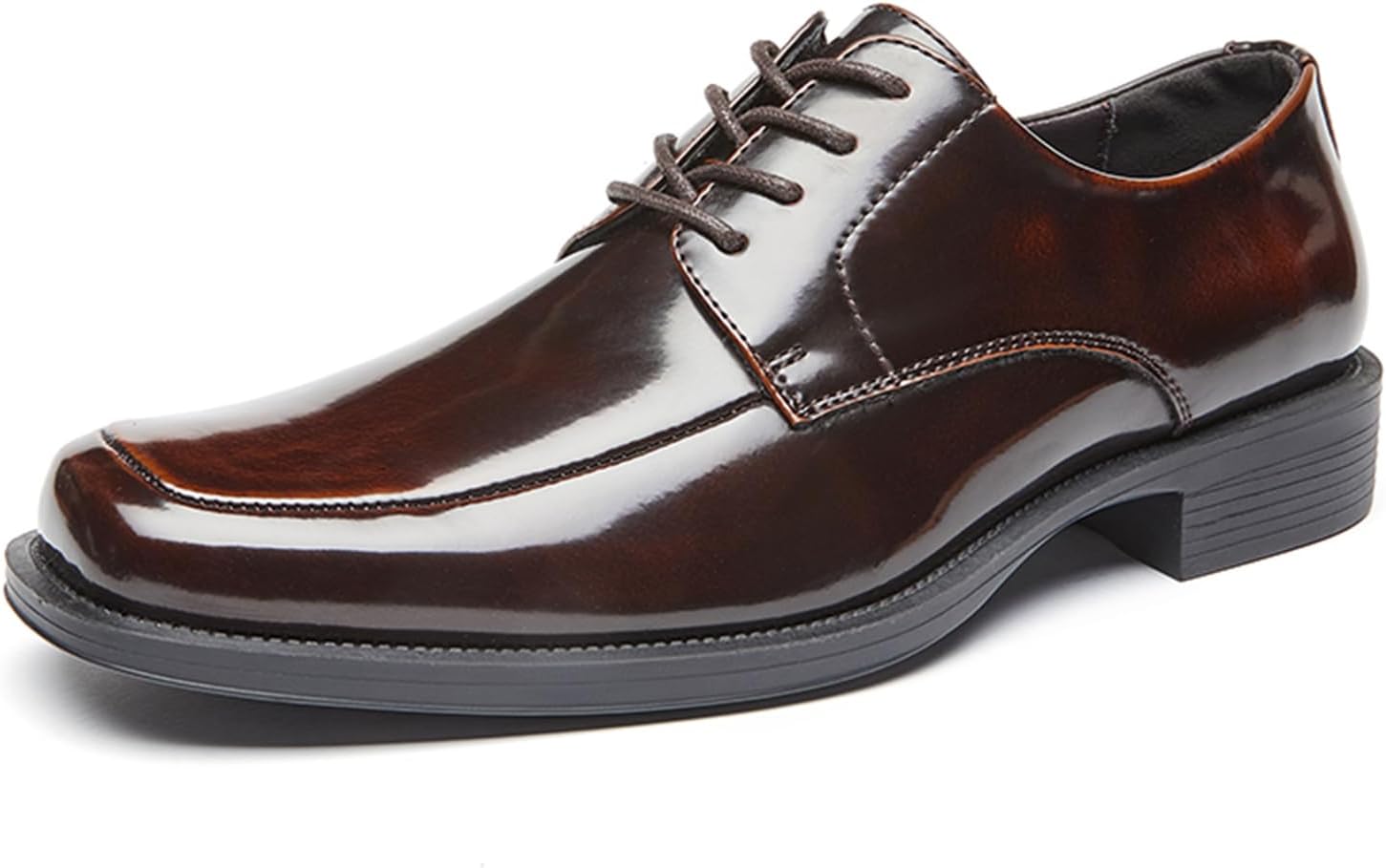 

Мужские классические туфли-оксфорды с квадратным носком из лакированной кожи, на шнуровке, с массивным каблуком, нескользящие, для деловых встреч, свадеб и официальных мероприятий Nxnbhsl, коричневый