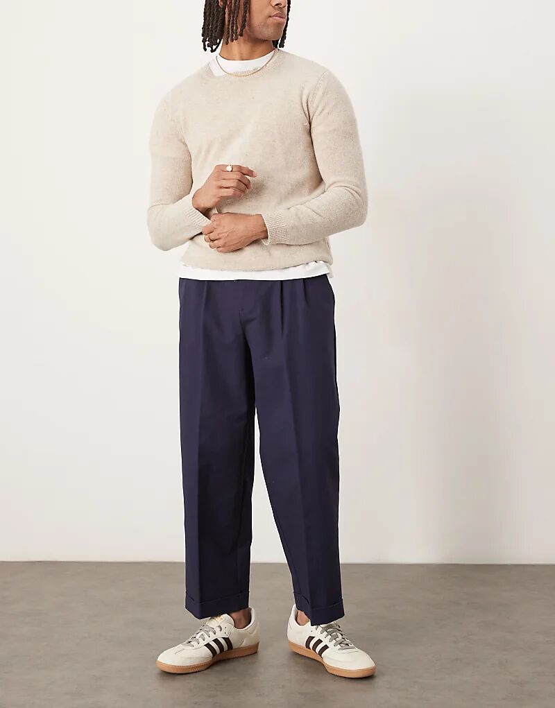 

Укороченные хлопковые чиносы ASOS DESIGN темно-синего цвета с завышенной талией