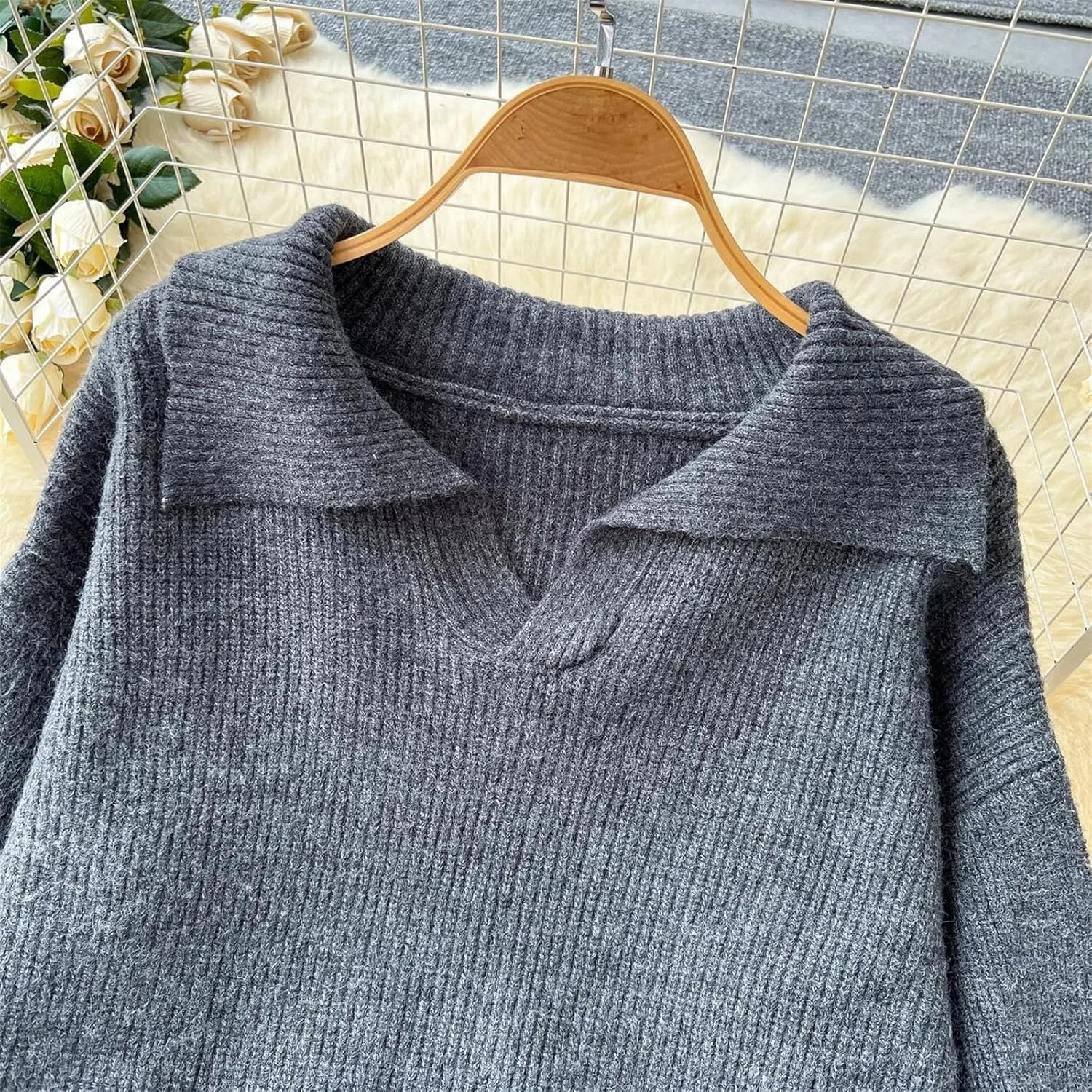 Женский спортивный костюм из свитера и широких брюк, Generic, Light Brown — фото 3