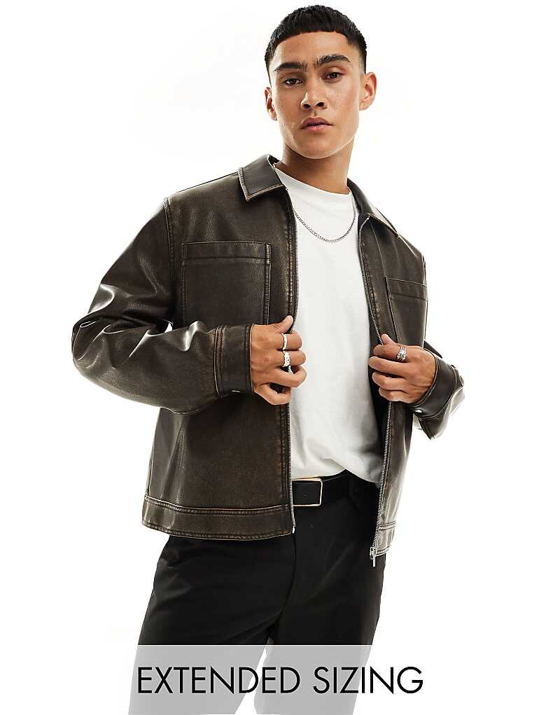 

Коричневая куртка Харрингтон из искусственной кожи ASOS DESIGN