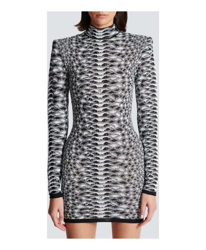 

Короткое структурированное платье с узором из питона Balmain, черный