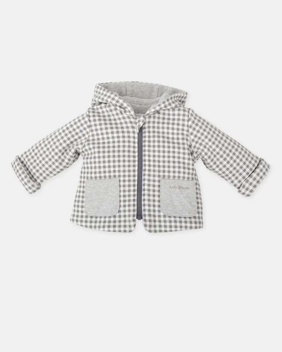 

Детская куртка с капюшоном в серую клетку Tutto Piccolo, серый
