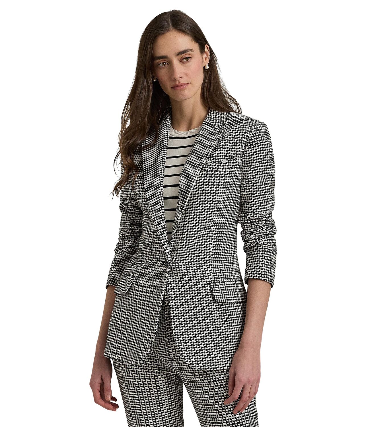 

Блейзер Lauren Ralph Lauren Houndstooth Cotton-Blend Twill Blazer, Black/Mascarpone Cream