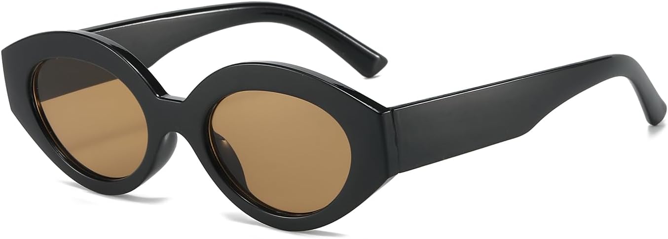 

Овальные солнцезащитные очки для женщин, винтажные солнцезащитные очки «кошачий глаз» в стиле 90-х, с модным узким дизайном, защита от УФ-излучения UV400 Thryvox, Brown