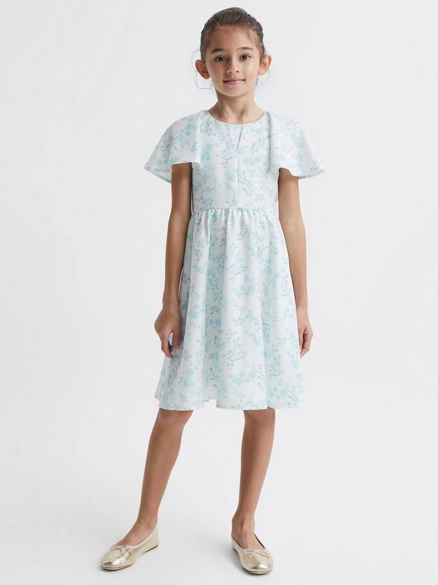 

Детское праздничное платье Maisie с цветочным принтом и расклешенной юбкой из сатина Reiss, Blue/Multi