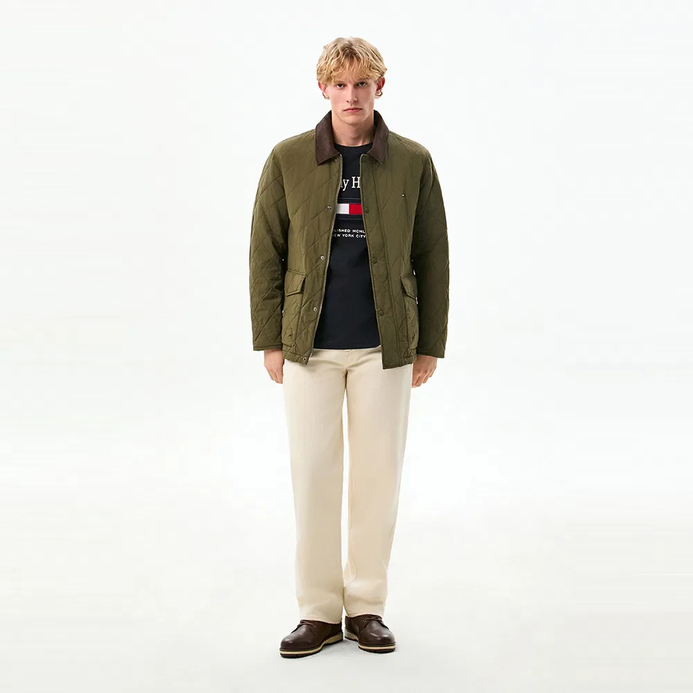 Мужская стёганая куртка с ромбовидным узором цвета хаки от Tommy Hilfiger — фото 2