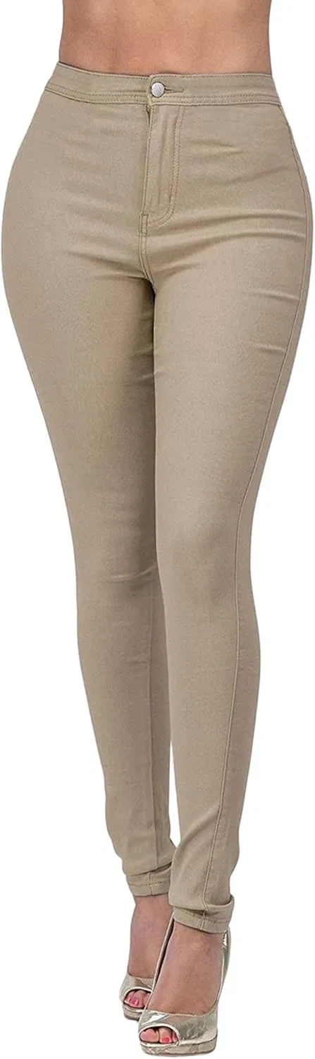 Джинсы скинни, Khaki, Women's High Waist Stretch Skinny Jeans