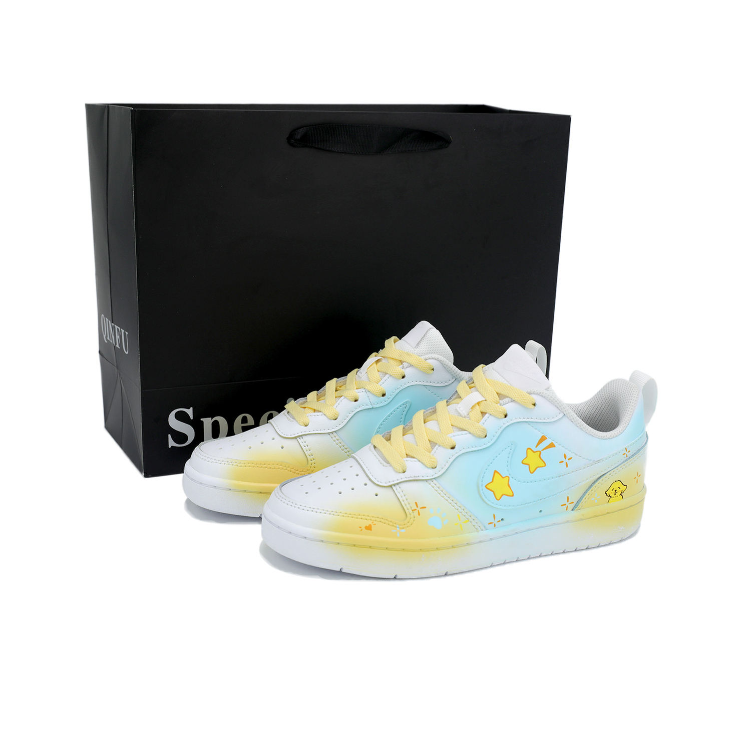 

Nike Детские низкие скейтбордистские кроссовки Court Borough Low 2, белые, синие, желтые, унисекс