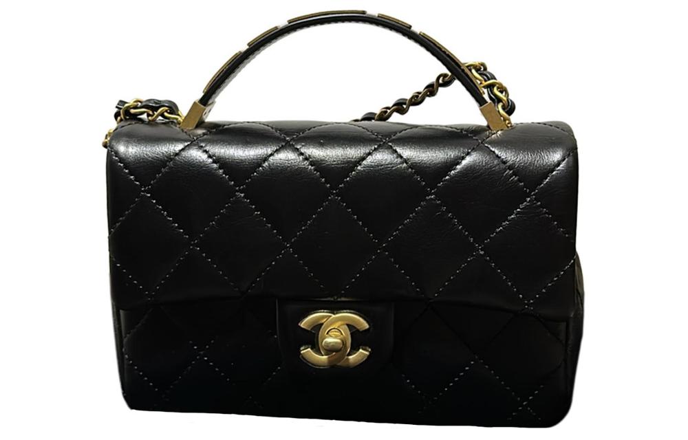 CHANEL Кожаный клатч с металлической застёжкой Унисекс рюкзак через плечо Кроссбоди Маленькая чёрная сумка — фото 2