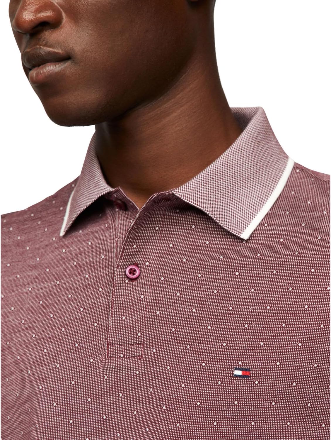 Мужские поло Tommy Hilfiger с коротким рукавом, повседневные, классический крой, из переплетенного хлопка, Aop Deep Rouge — фото 2