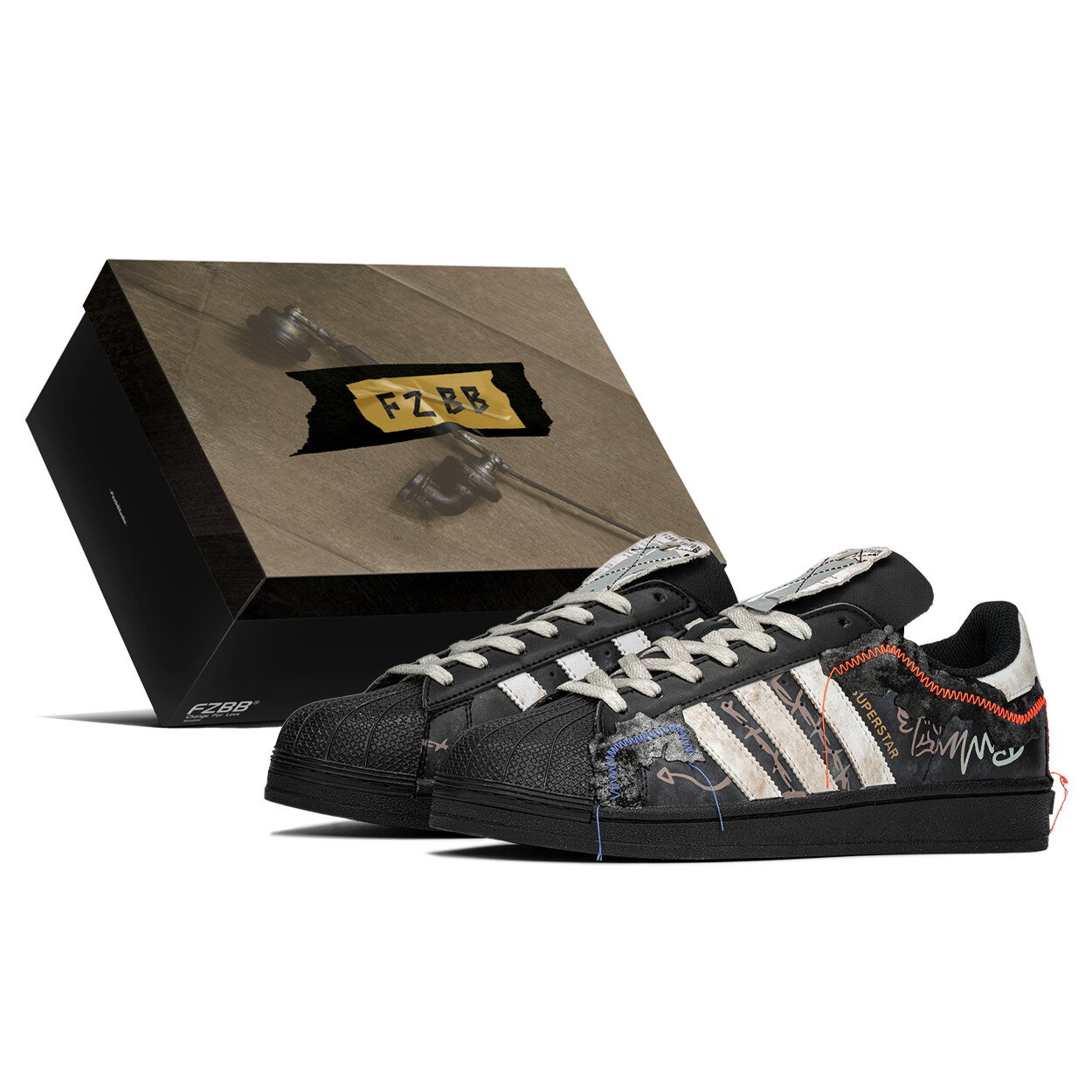 

Кроссовки для скейтбординга Superstar Unisex Low-Top Black/White/Beige Adidas Originals