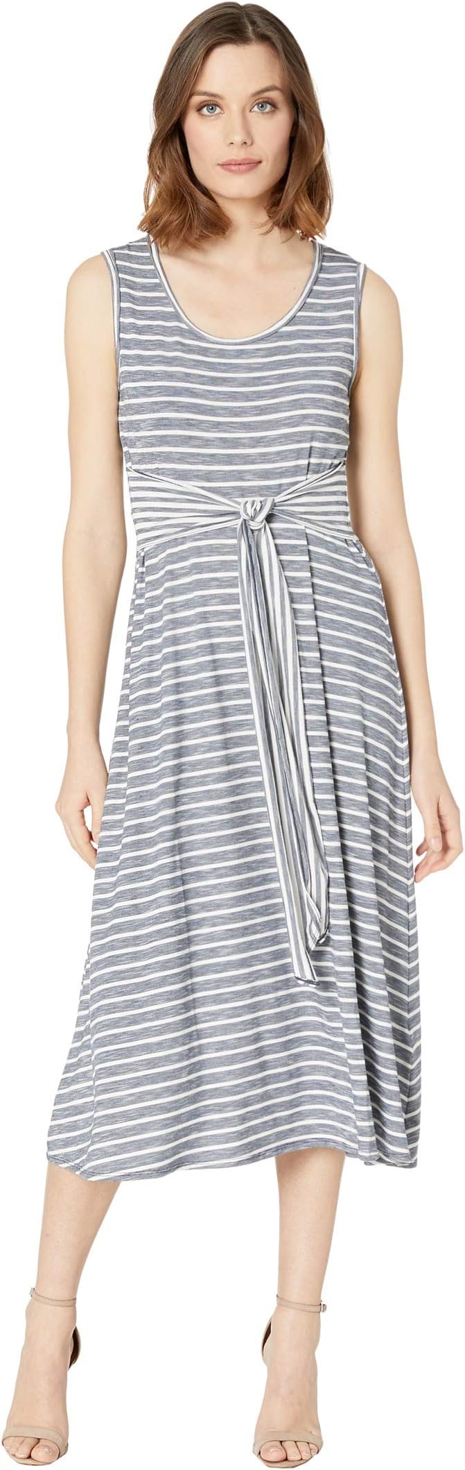 

Платье Max Studio Crew Neck Tie Front Knit Midi Dress, цвет Indigo/Ivory